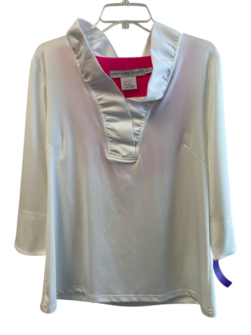 Gretchen Scott Size L White & Pink Polyester Long Sleeve V Neck High Collar Top White & Pink / L