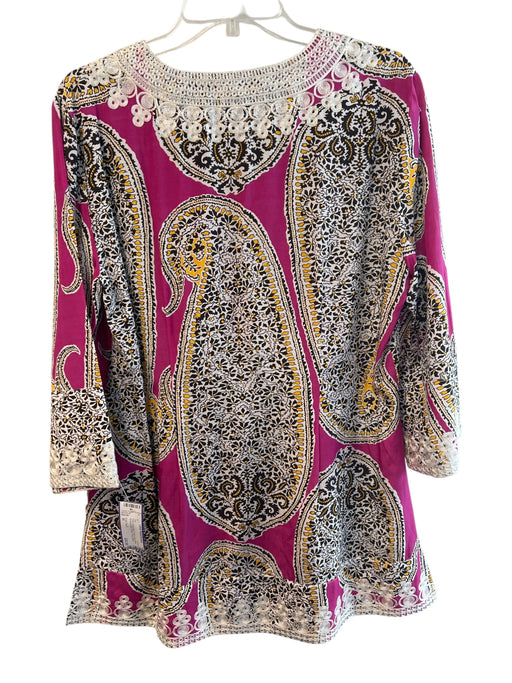 Craig Taylor Size M Pink & Multi Silk & Cotton Long Sleeve Abstract Print Top Pink & Multi / M
