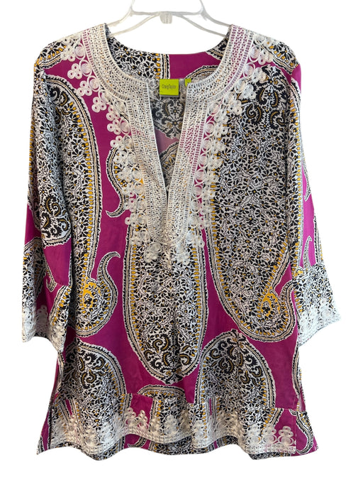 Craig Taylor Size M Pink & Multi Silk & Cotton Long Sleeve Abstract Print Top Pink & Multi / M