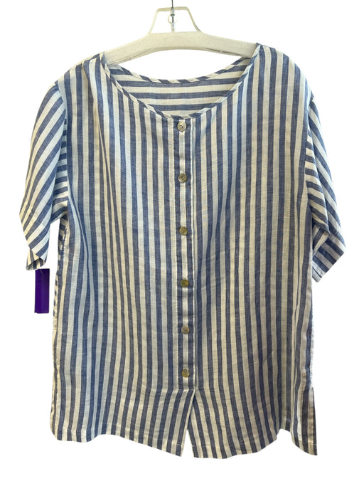 Hinson Wu Size S Blue & White Linen Shirt Sleeves Striped Scoop Neck Top Blue & White / S