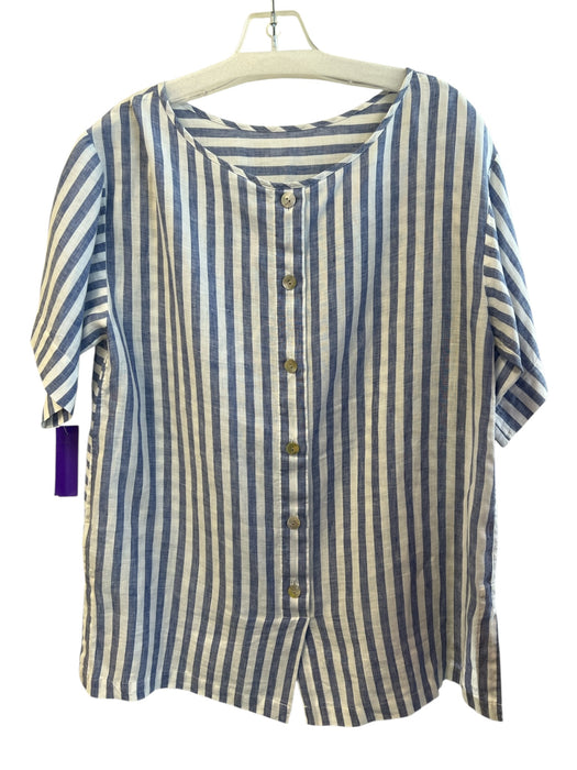 Hinson Wu Size S Blue & White Linen Shirt Sleeves Striped Scoop Neck Top Blue & White / S