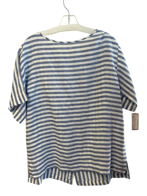 Hinson Wu Size S Blue & White Linen Shirt Sleeves Striped Scoop Neck Top Blue & White / S
