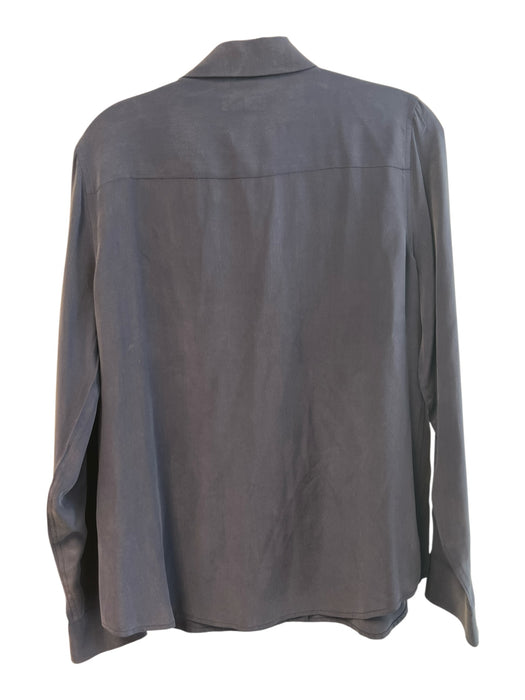 Equipment Size L Navy Blue Silk Long Sleeve solid color Collar Button Down Top Navy Blue / L