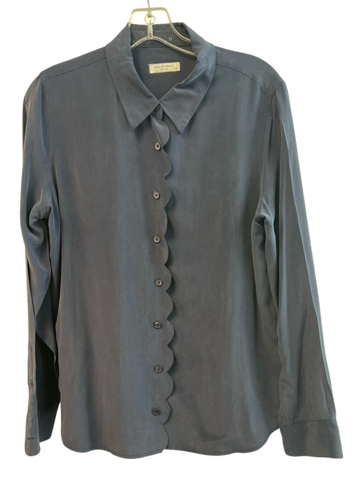 Equipment Size L Navy Blue Silk Long Sleeve solid color Collar Button Down Top Navy Blue / L