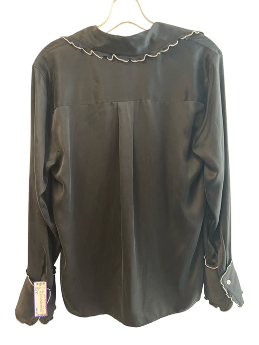 Rails Size S Black & White Silk Long Sleeve White Trim Ruffle Detail Top Black & White / S