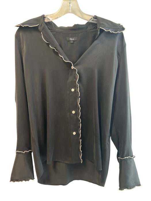 Rails Size S Black & White Silk Long Sleeve White Trim Ruffle Detail Top Black & White / S