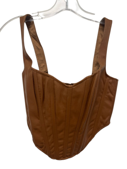 Bardot Size 4 Brown Polyurethane Pleather Corset Back Zip Top Brown / 4