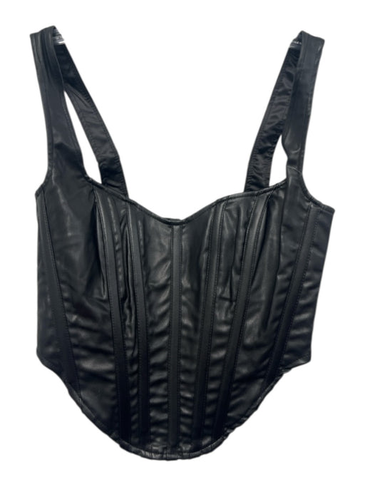 Bardot Size 4 Black Polyurethane Pleather Corset Back Zip Top Black / 4