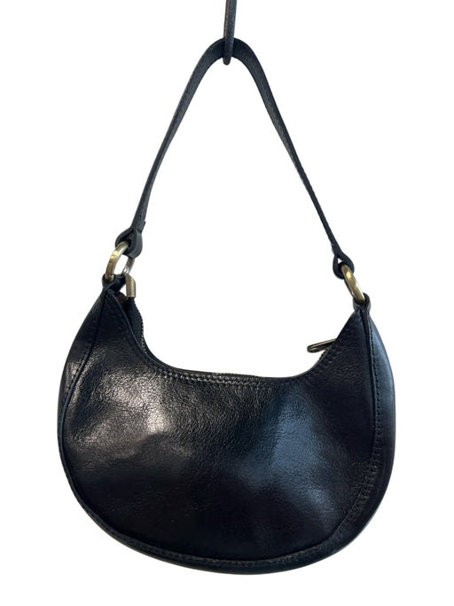 No Brand Black Leather Hobo Brass Hardware Top Handle Zip Close Bag Black / S