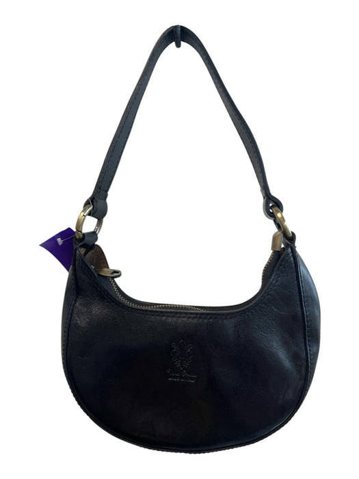 No Brand Black Leather Hobo Brass Hardware Top Handle Zip Close Bag Black / S