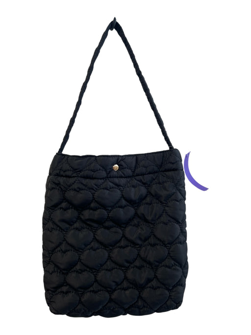 No Brand Black Nylon Quilted Hearts Top Handle Magnetic Snap Bag Black