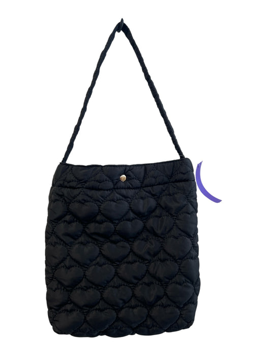 No Brand Black Nylon Quilted Hearts Top Handle Magnetic Snap Bag Black