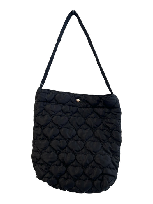 No Brand Black Nylon Quilted Hearts Top Handle Magnetic Snap Bag Black