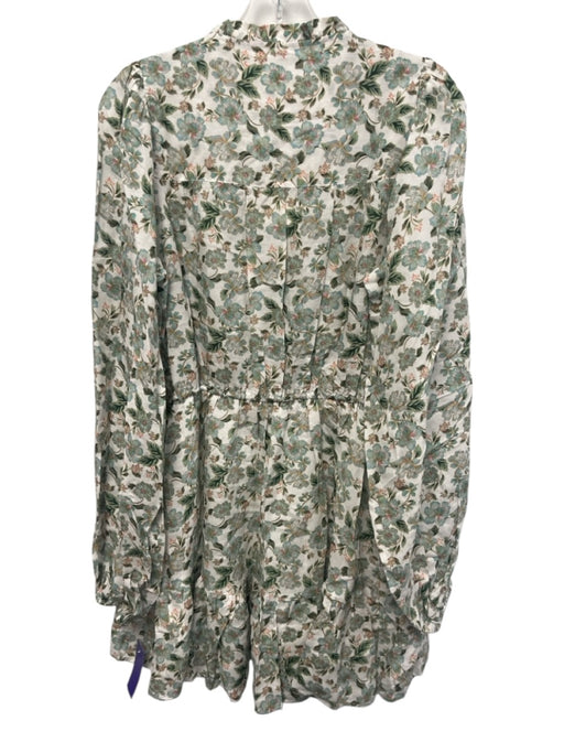Kivari Size 8 Green, Blue, White Viscose & Linen Long puff sleeve Buttons Dress Green, Blue, White / 8