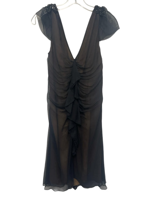 Lavender Label Vera Wang Size 10 Black Silk Sleeveless Bedazzled V Neck Dress Black / 10