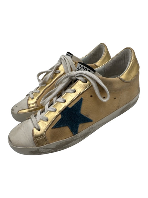Golden Goose Shoe Size 37 Gold, Blue, White Leather Metallic Low Top Sneakers Gold, Blue, White / 37
