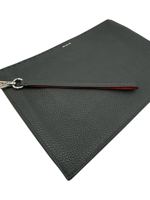 Fendi Black & Orange Pebble Leather Silver Hardware Wrist Strap Pouch Bag Black & Orange / S