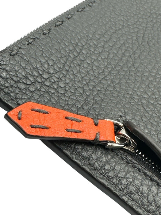 Fendi Black & Orange Pebble Leather Silver Hardware Wrist Strap Pouch Bag Black & Orange / S