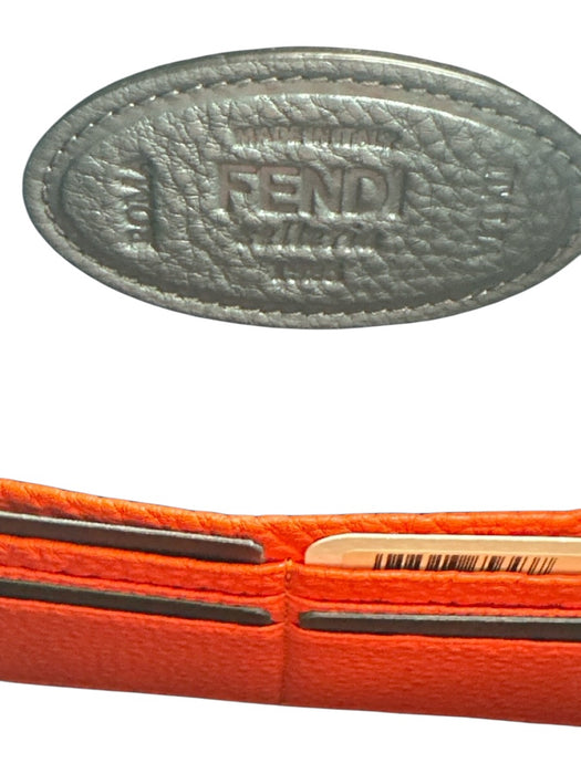 Fendi Black & Orange Pebble Leather Silver Hardware Wrist Strap Pouch Bag Black & Orange / S