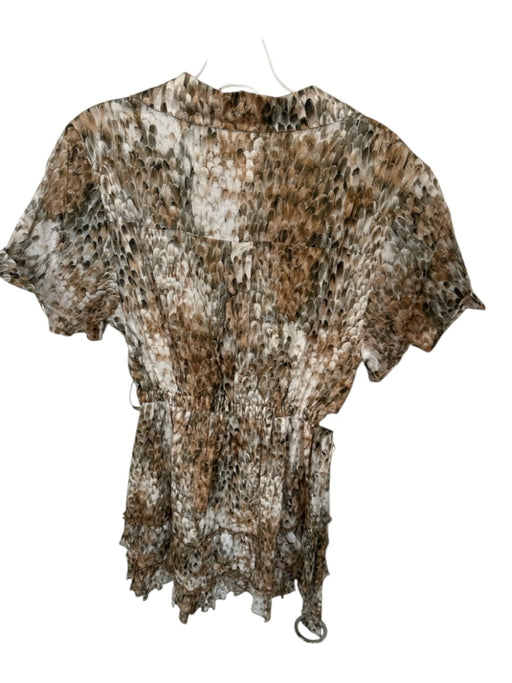Steele. Size S Brown & Taupe Cotton Short Sleeve Feathered Belted Dress Brown & Taupe / S