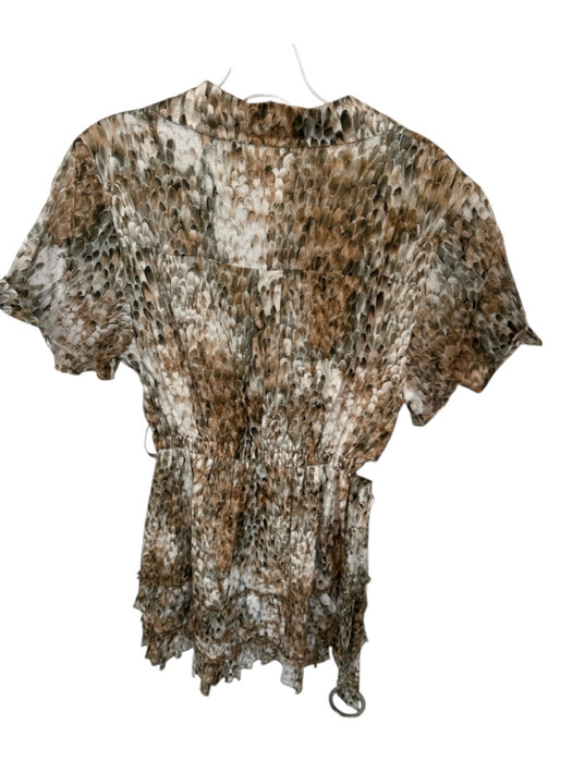 Steele. Size S Brown & Taupe Cotton Short Sleeve Feathered Belted Dress Brown & Taupe / S