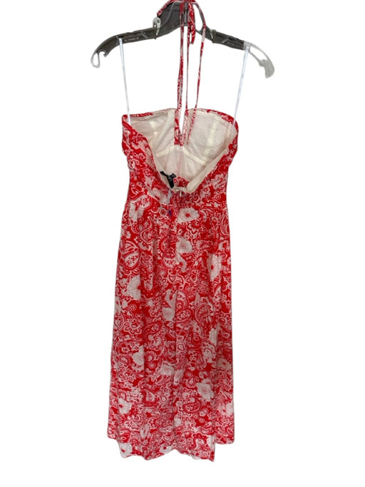 Lulus Size S Red & White Cotton Halter Neck Flowers Back Zip Maxi Dress Red & White / S