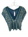 Free People Size S Teal & Yellow Cotton Cap Sleeve Flowers Lace Trim Buttons Top Teal & Yellow / S