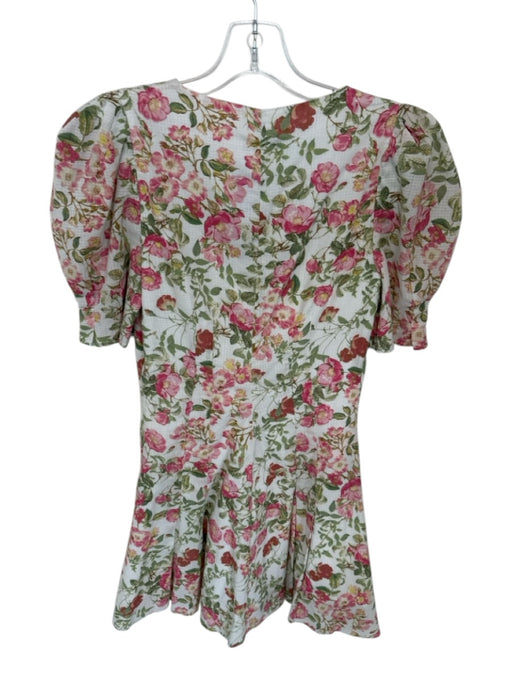 Bec & Bridge Size 2 Green & Pink Cotton Short Sleeve Botanical Buttons Dress Green & Pink / 2
