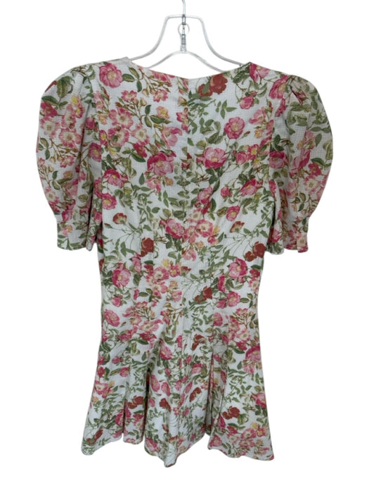 Bec & Bridge Size 2 Green & Pink Cotton Short Sleeve Botanical Buttons Dress Green & Pink / 2