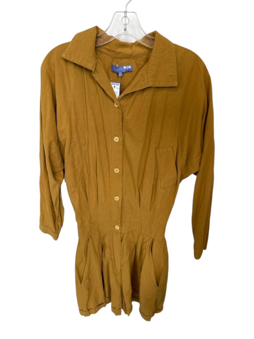 Paradised Size S Tan Cotton Long Sleeve Buttons Collar Romper Tan / S