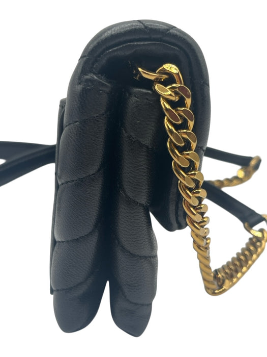 Tory Burch Black Leather Quilted Gold Hardware Turnlock Chain Strap Bag Black / Mini