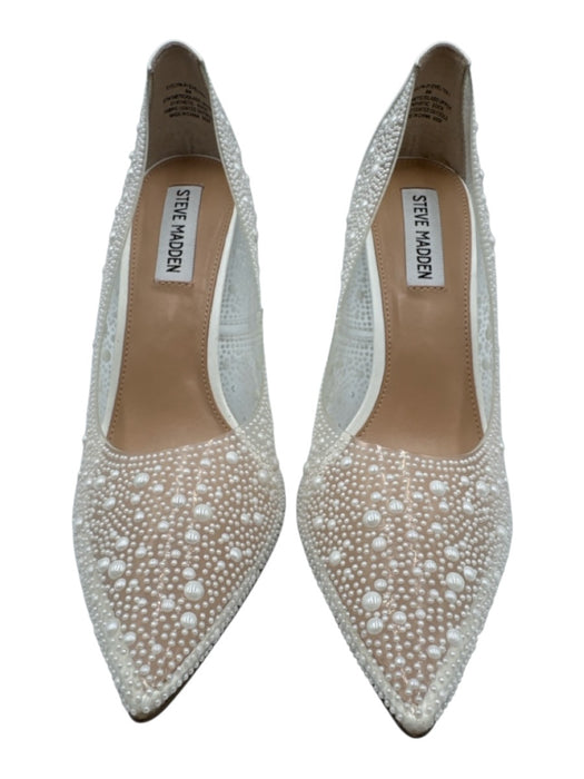 Steve Madden Shoe Size 8 White PVC & Leather Pointed Toe Faux Pearl Clear Pumps White / 8