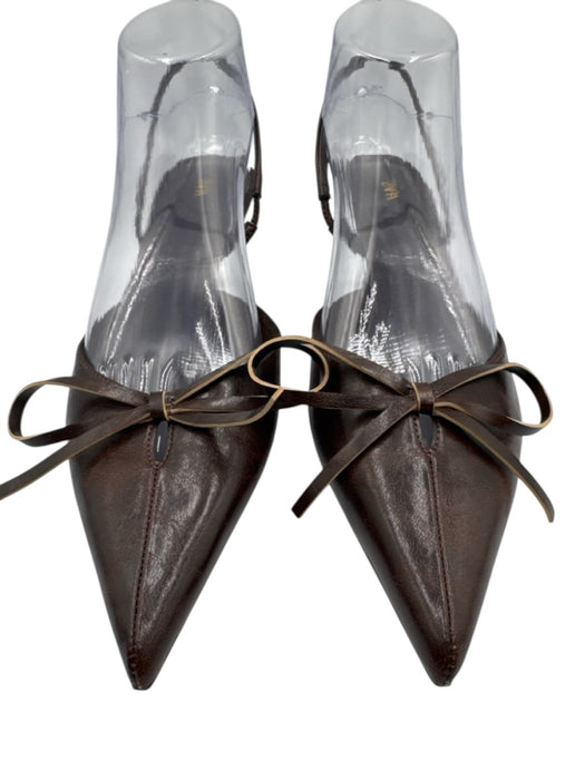 Zara Shoe Size 39 Dark Brown Leather Pointed Toe Bow Detail Slingback Pumps Dark Brown / 39