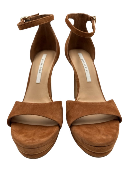 Gianni Bini Shoe Size 8 Cognac Brown Suede Upper Toe Strap Ankle Buckle Sandals Cognac Brown / 8