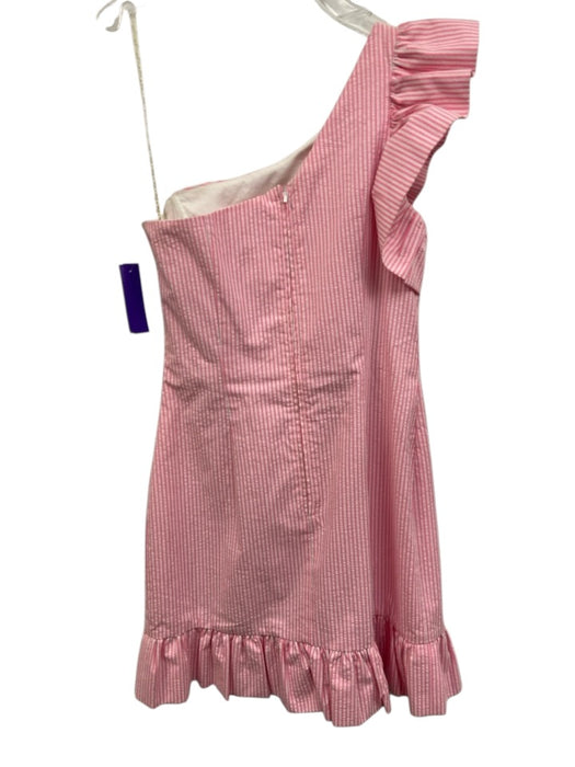 Lilly Pulitzer Size 2 Pink & White Cotton Blend One Sleeve Striped Ruffle Dress Pink & White / 2