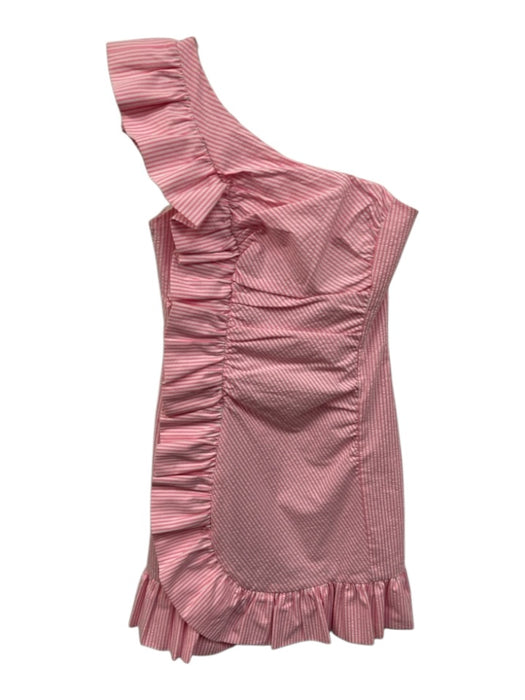 Lilly Pulitzer Size 2 Pink & White Cotton Blend One Sleeve Striped Ruffle Dress Pink & White / 2