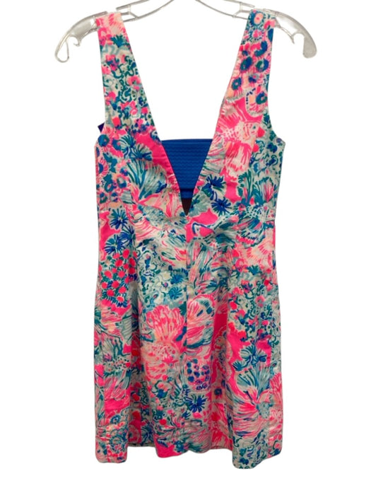 Lilly Pulitzer Size 0 Pink, Blue, White Cotton Mini Sleeveless Deep V Dress Pink, Blue, White / 0