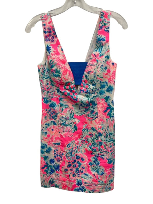 Lilly Pulitzer Size 0 Pink, Blue, White Cotton Mini Sleeveless Deep V Dress Pink, Blue, White / 0