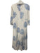 India Amory Size 2 White & Blue Cotton 3/4 Sleeve Floral Print Buttons Dress White & Blue / 2
