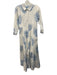 India Amory Size 2 White & Blue Cotton 3/4 Sleeve Floral Print Buttons Dress White & Blue / 2