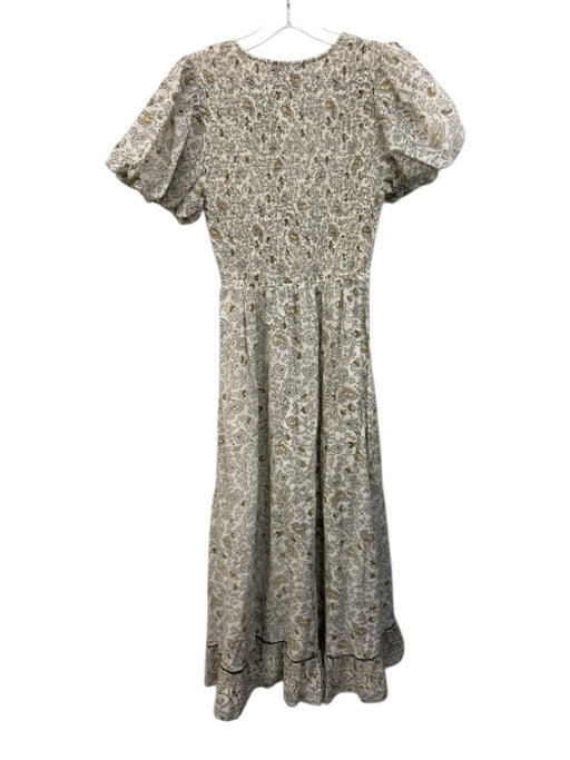 Cleobella Size S White, Brown, Beige Cotton Short Puff Sleeve Paisley Dress White, Brown, Beige / S