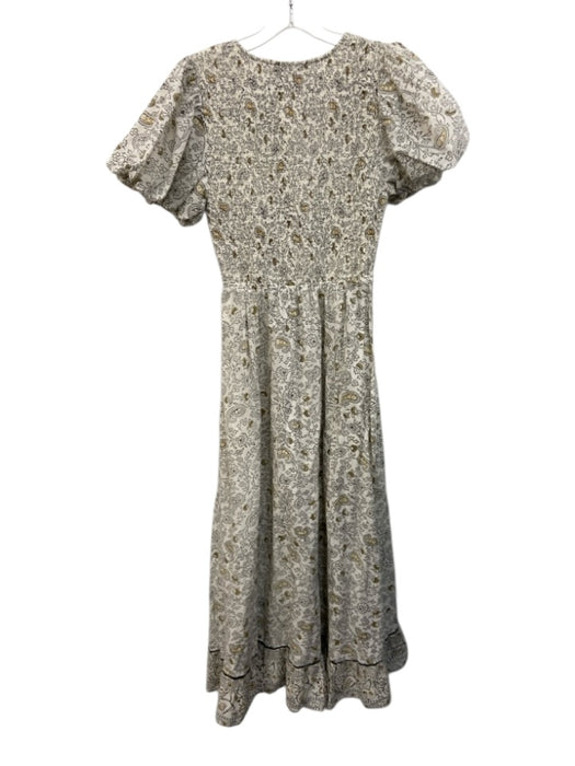 Cleobella Size S White, Brown, Beige Cotton Short Puff Sleeve Paisley Dress White, Brown, Beige / S