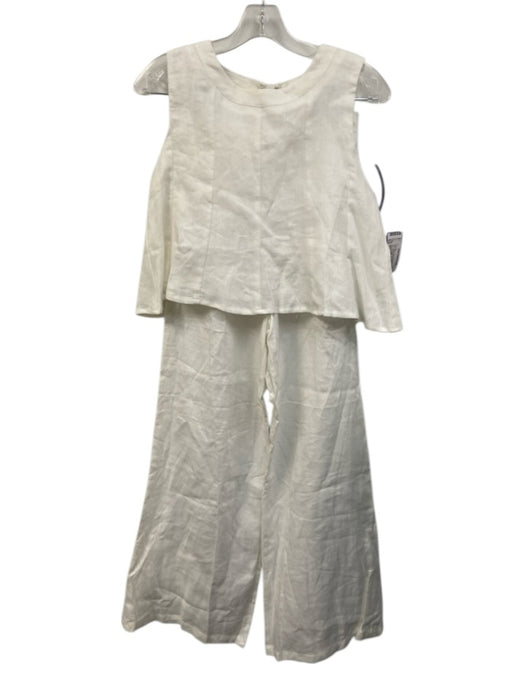 Dissh Size 2 White Linen Sleeveless Wide Leg Flare Hem Pant Set White / 2