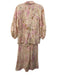Alexis Size S Pink & Cream Linen Puff 3/4 Sleeve Abstract Print Buttons Pant Set Pink & Cream / S