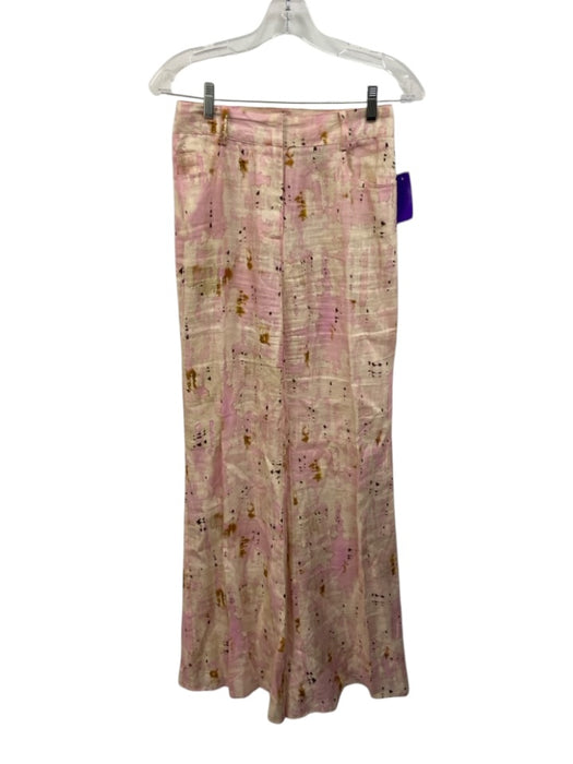 Alexis Size S Pink & Cream Linen Puff 3/4 Sleeve Abstract Print Buttons Pant Set Pink & Cream / S