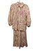 Alexis Size S Pink & Cream Linen Puff 3/4 Sleeve Abstract Print Buttons Pant Set Pink & Cream / S