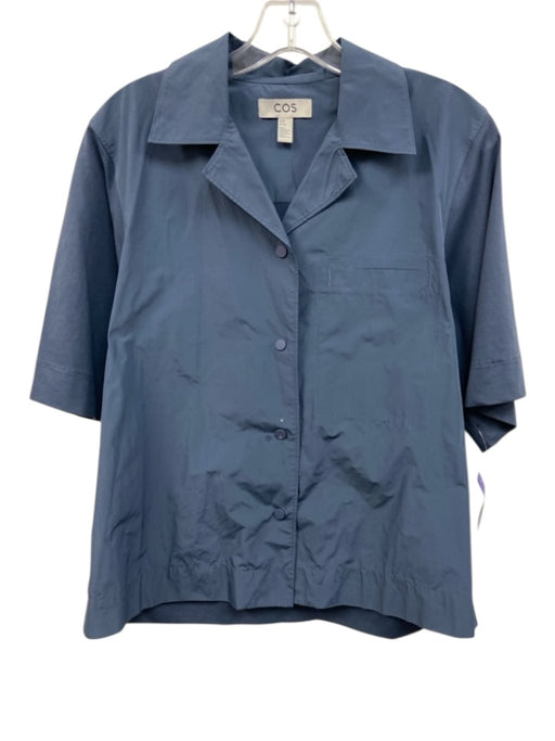 COS Size XS Slate Blue Polyester Short Sleeve Snaps Collar Top Slate Blue / XS