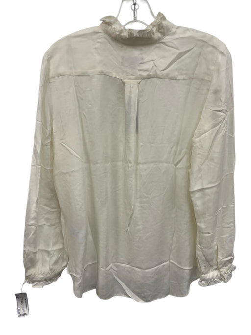 J Crew Size S White Cupro Blend Long Sleeve Ruffle Edging Button Up Top White / S