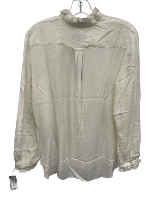 J Crew Size S White Cupro Blend Long Sleeve Ruffle Edging Button Up Top White / S