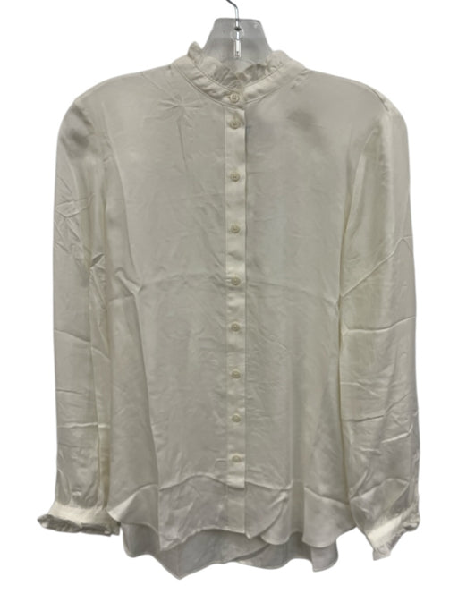 J Crew Size S White Cupro Blend Long Sleeve Ruffle Edging Button Up Top White / S